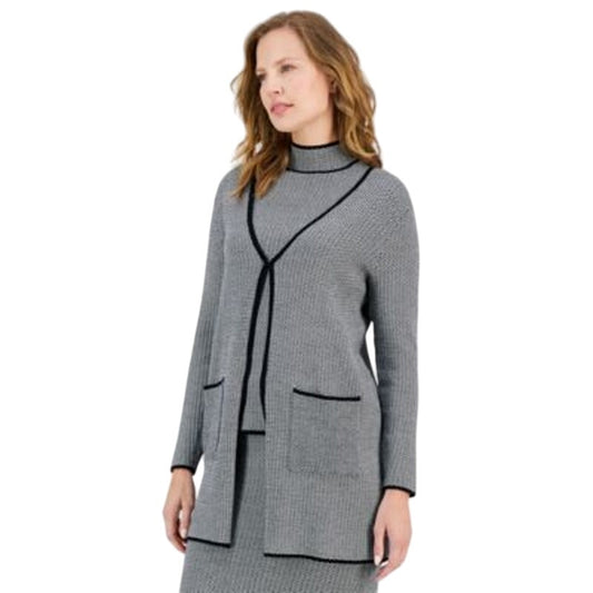 Anne Klein Women's Oversized Patch-Pocket Cardigan in Black & White