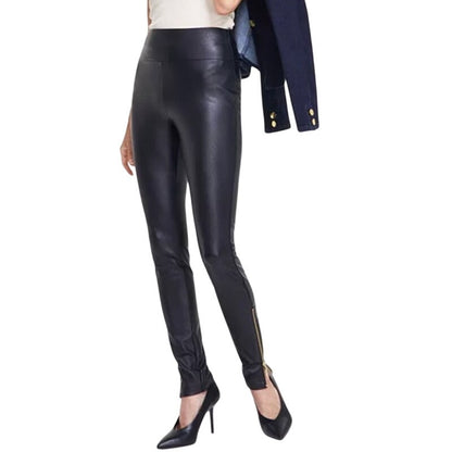 INC International Concepts Women's Mid-Rise Skinny Faux-Leather Pants Deep Black