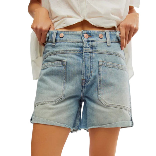 Free People Women's Light Blue Wash Raw Hem "La La Land" Denim Shorts, Size 24
