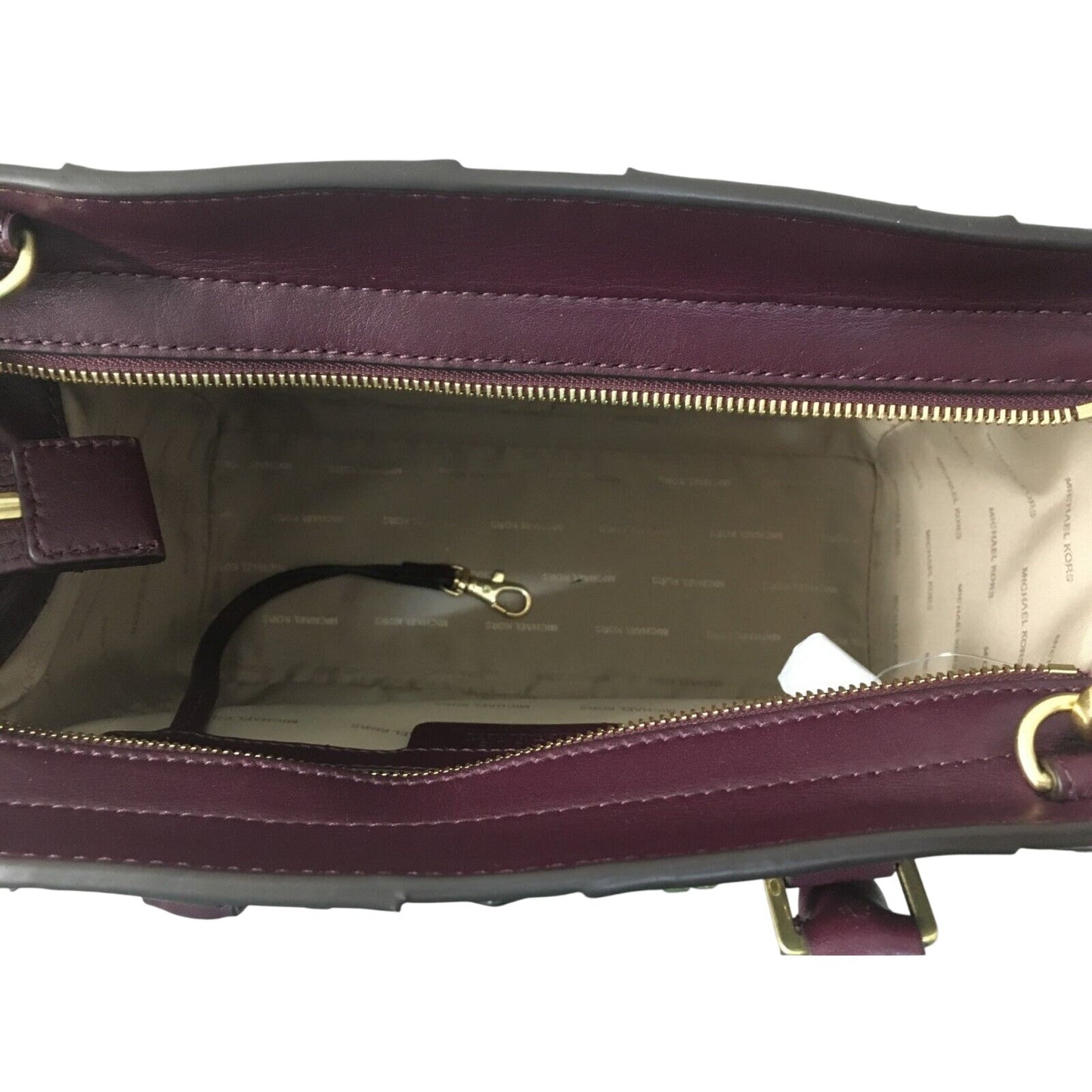 MICHAEL KORS, Diamond Grommet Selma Satchel, Plum/Gold, Leather
