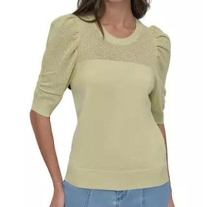 DKNY Women's Puff-Sleeve Sweater in Tea Green