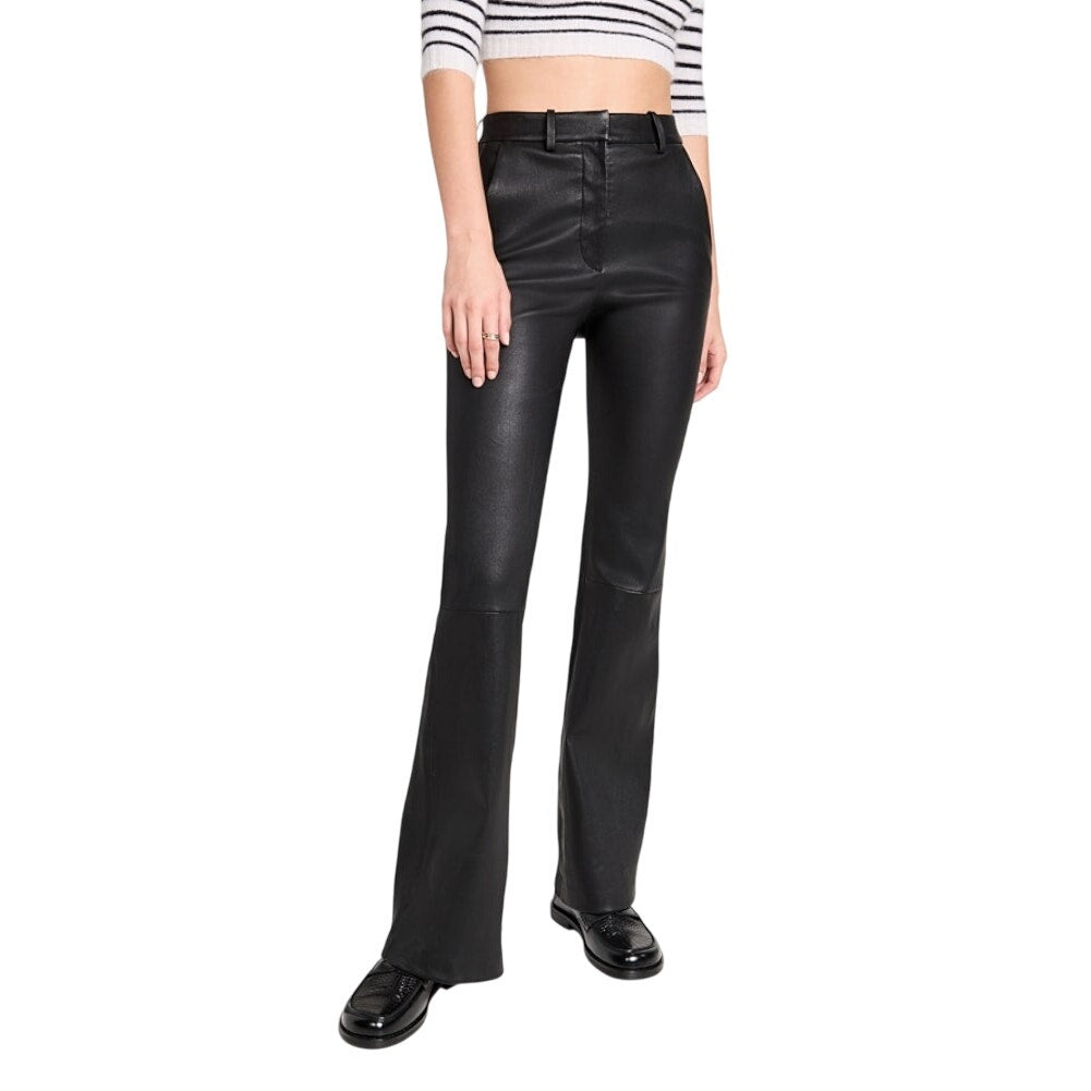 Theory Women's Demitria High-Waist Leather Flared Pants Black, Size 4