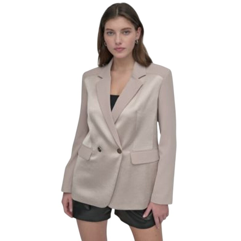 DKNY Women's Long-Sleeve Open-Back Blazer Jacket in Pebble Tan Gray