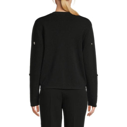 Karl Lagerfeld Paris Women’s Black Floral Embellished Open Cardigan