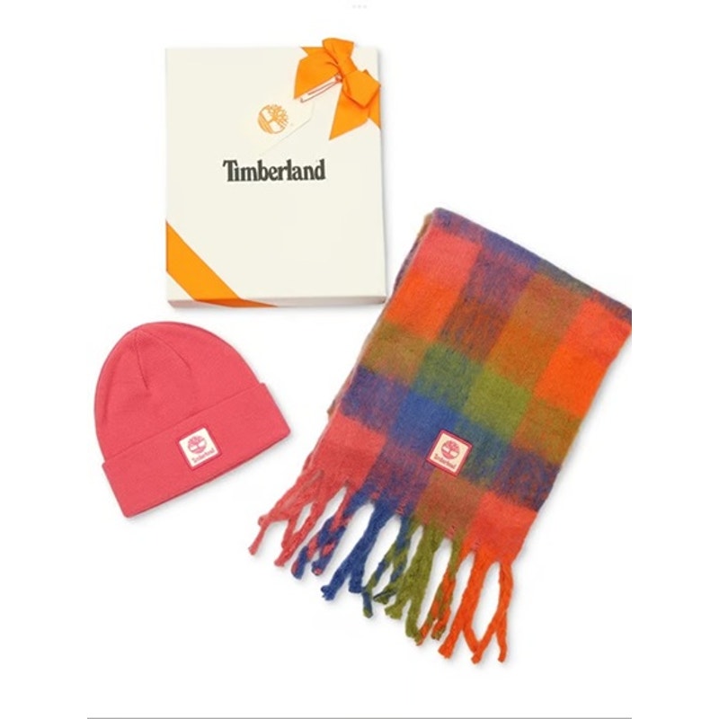 Timberland Logo Detail Multi-Check Scarf & Beanie Boxed Set