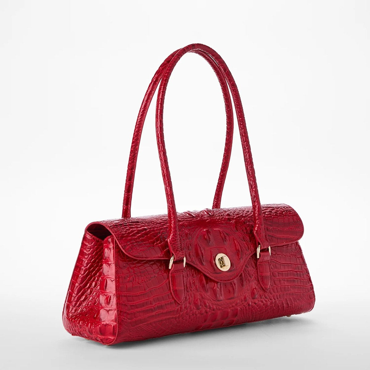 Brahmin Dayan Vanderbilt Embossed Leather Satchel in Sriracha