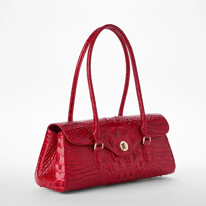 Brahmin Dayan Vanderbilt Embossed Leather Satchel in Sriracha