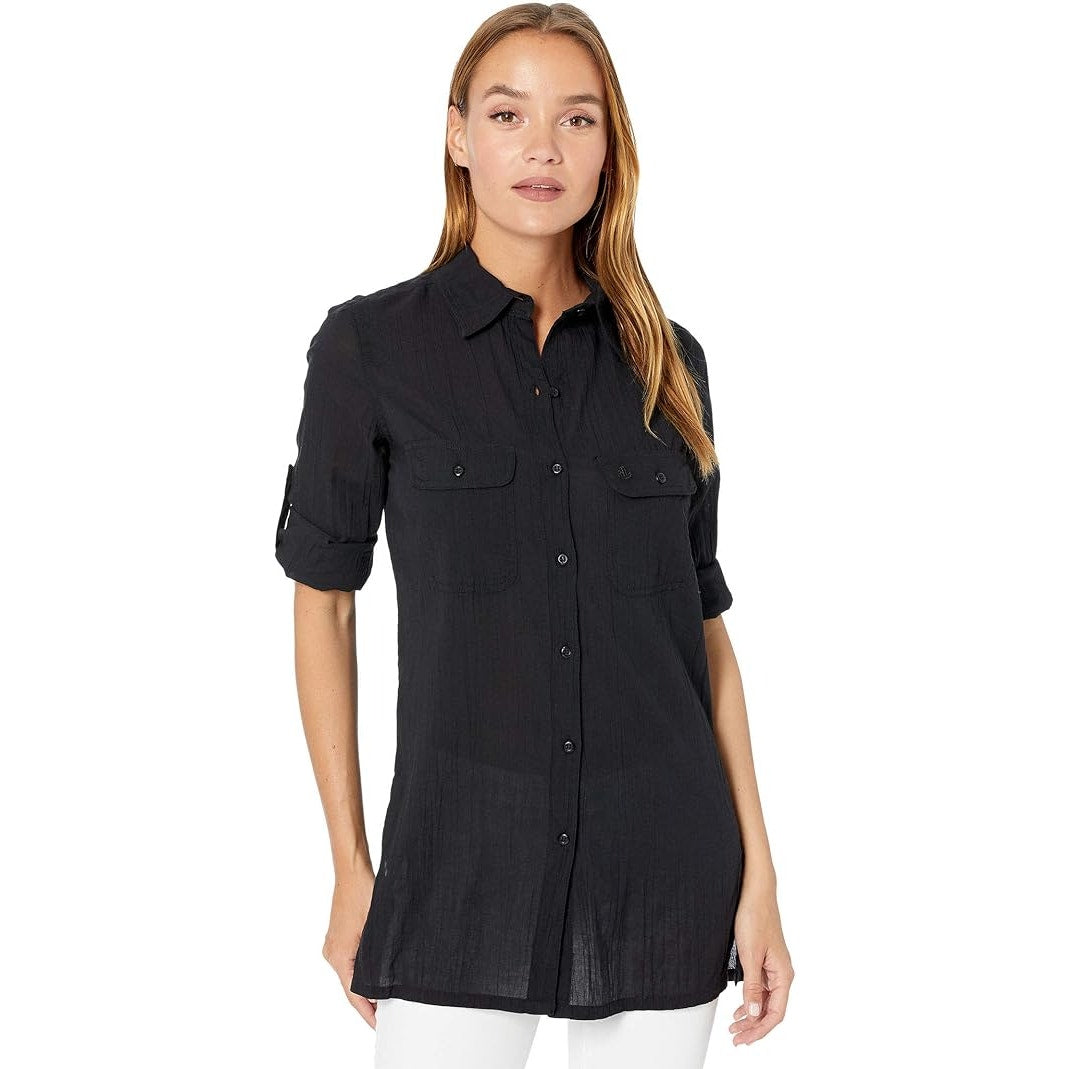 Lauren Ralph Lauren Crushed Cotton Cover-Up Shirt Black