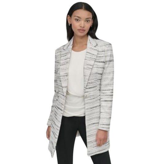 DKNY Women's Tweed Notch-Collar Blazer Jacket in Ivory Black