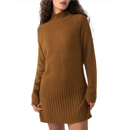 Sanctuary Womens Ribbed Mock-Neck Sweater Tunic Dress Spice