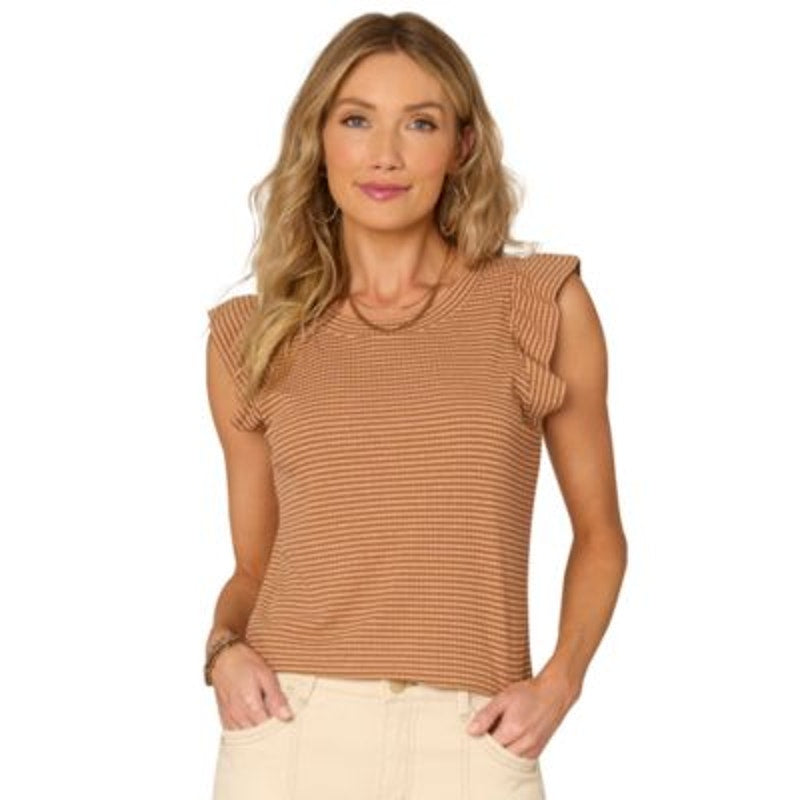 Democracy Trendy Ruffle Cap-Sleeve Top in Sahara Sand