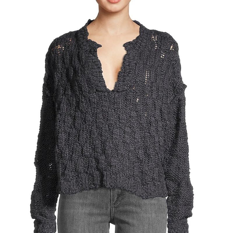 FREE PEOPLE JOSEPHINE PULLOVER SWEATER CHARCOAL GRAY