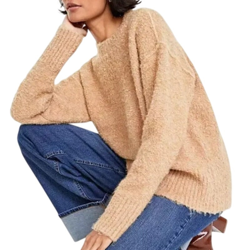 On 34th Women's Boucle Crewneck Pullover Sweater in Camel Heather Tan