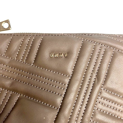 DKNY Quilted Tan Leather Bucket Bag, Crossbody Strap, Gold Hardware, NWT!