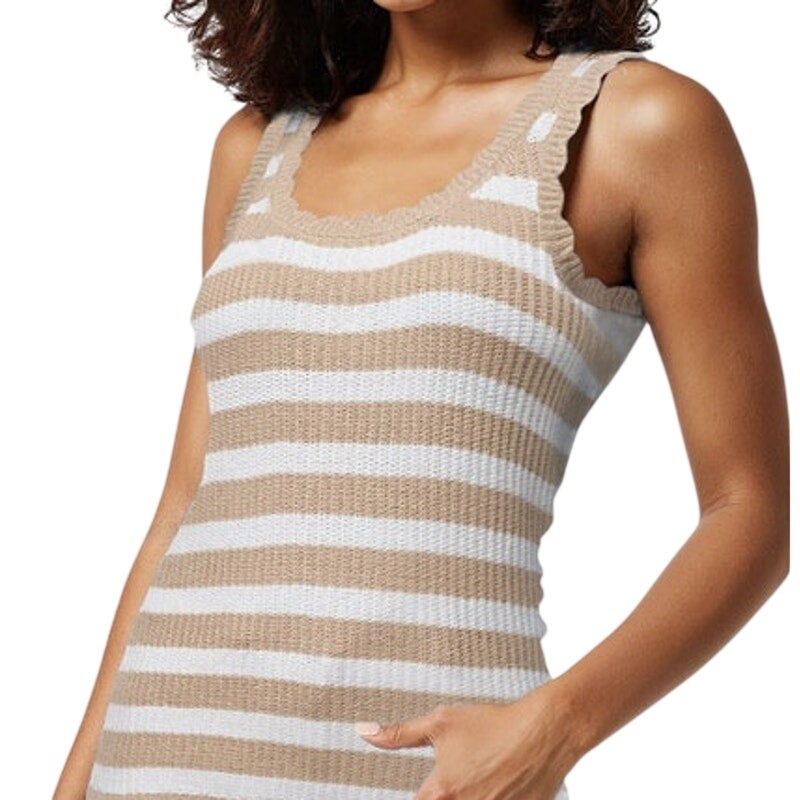 Three Dots Women's Sleeveless Knit Top in Light Beige Colette Stripe