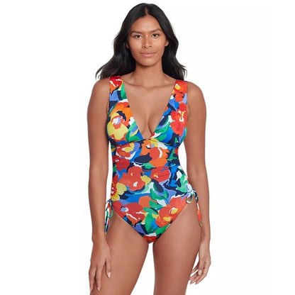 Lauren Ralph Lauren Women's Shirred Plunge-Neck One-Piece Swimsuit