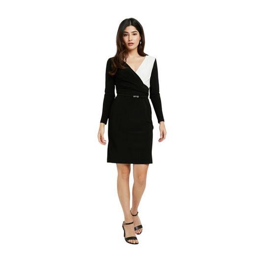 Ralph Lauren Women's "Alexie" Colorblocked Cocktail Wrap Dress in Black & Ivory