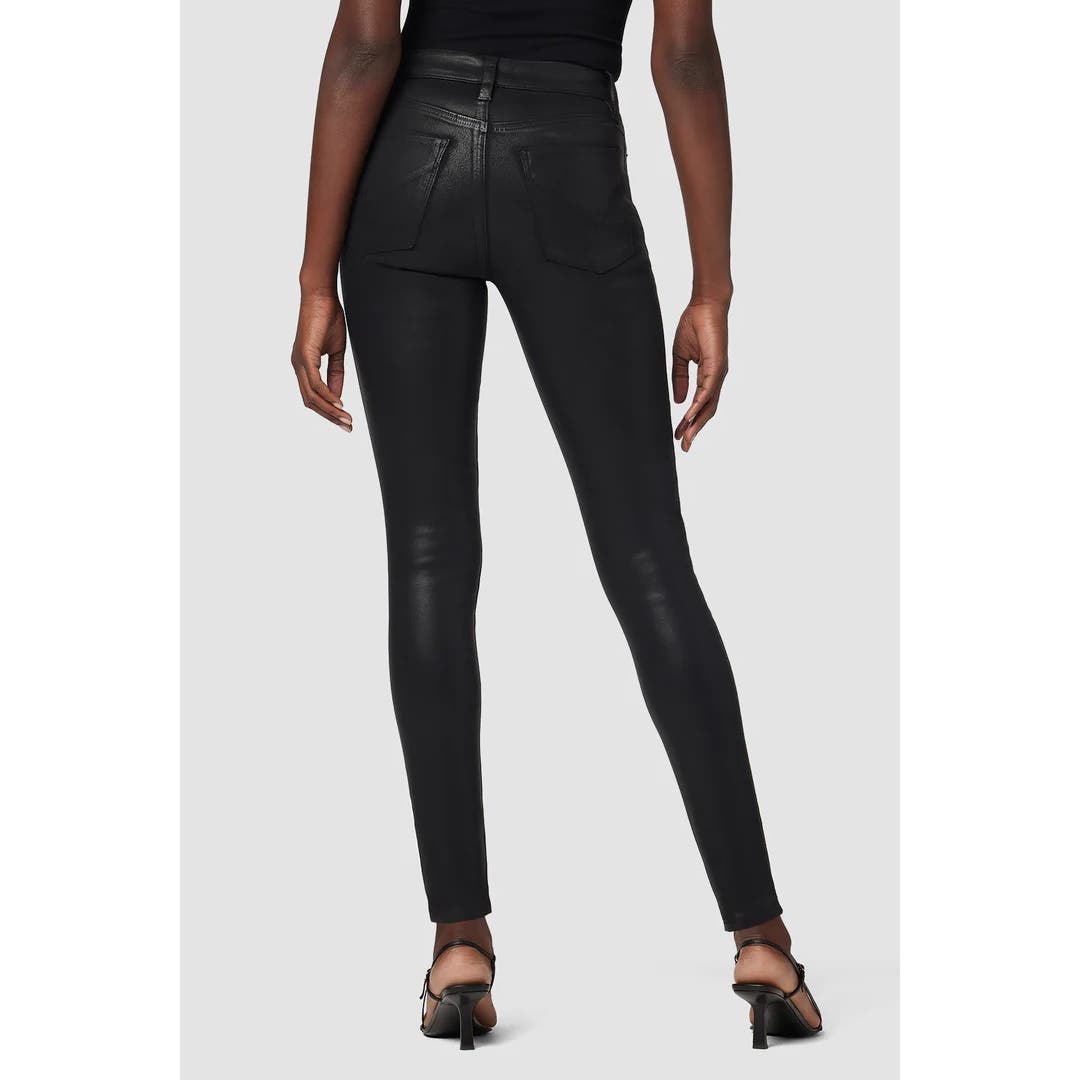 Hudson Barbara High-Rise Coated Super Skinny Jean Black Noir, Size 28