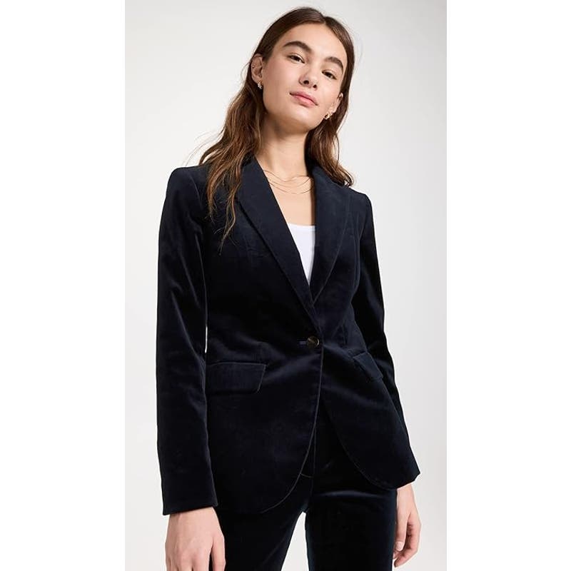 Theory Riding Blazer in Stretch Velvet Baltic Blue