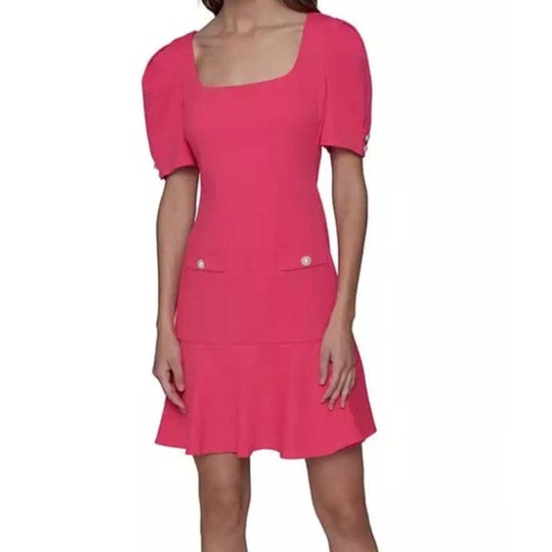 KARL LAGERFELD PARIS Women's Puff-Sleeve Flounce-Hem Dress in Teaberry Pink