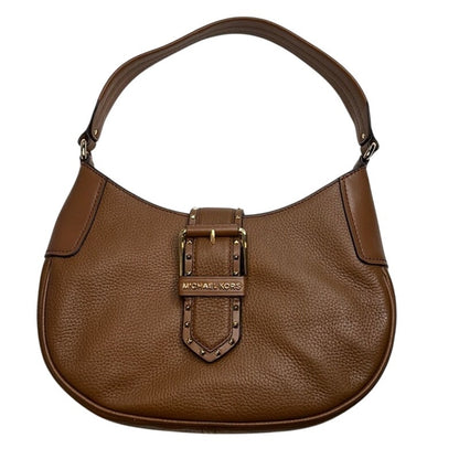 Michael Kors “Lillian” Small Brown Pebbled Leather Shoulder Bag, Gold Hardware
