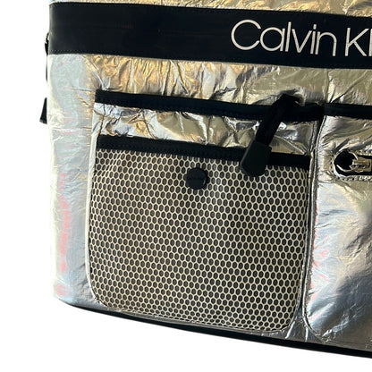 Calvin Klein Metallic Silver Tote Bag w/ Pockets & Black Details, NWT, $168