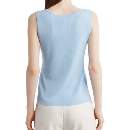 Tahari ASL Women's Fine-Rib Sleeveless V-Neck Top in Ice Blue