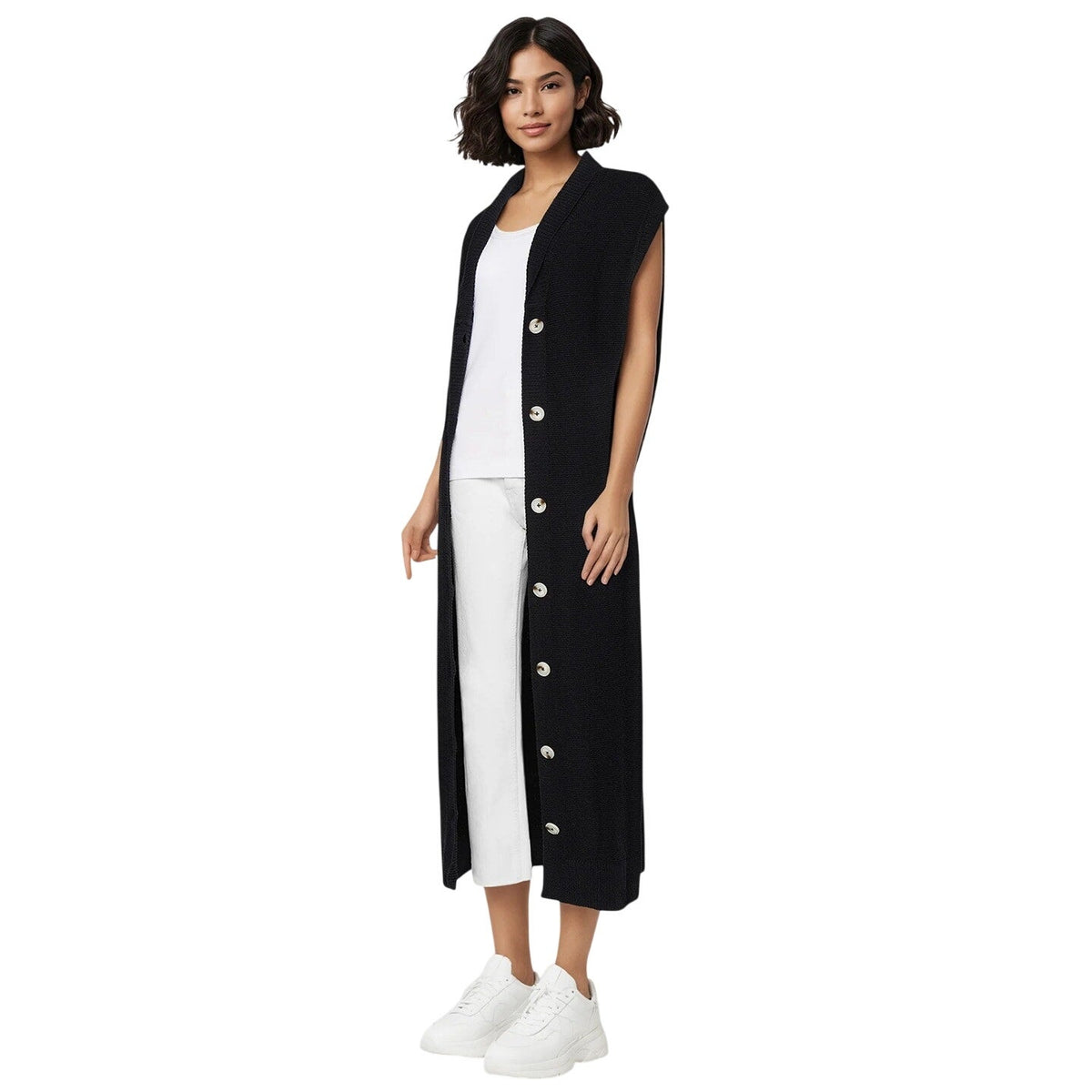 Three Dots Women's Mackenzie Duster Knit Sweater Dress in Black