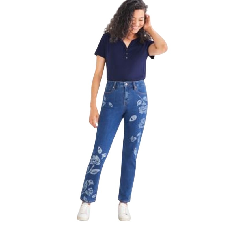 Style & Co. Women's Straight-Leg High-Rise Floral Print Denim Jeans