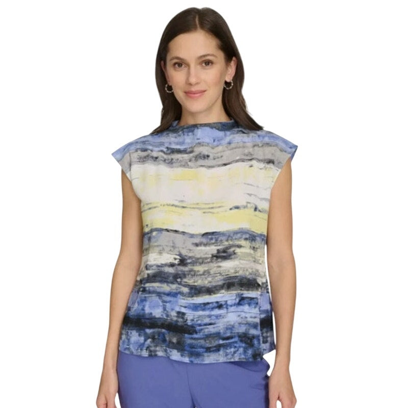 Calvin Klein Women's Sleeveless Watercolor Top in Blue & Yellow