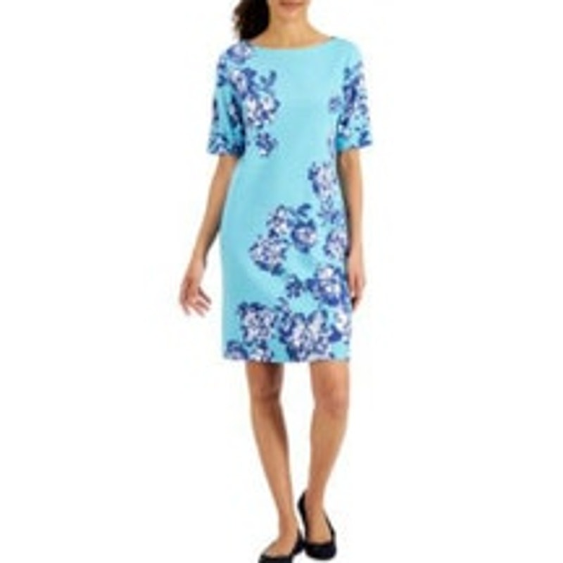 Karen Scott Ladies Short Sleeve Aqua Oasis Floral Print T-Shirt Dress, Medium