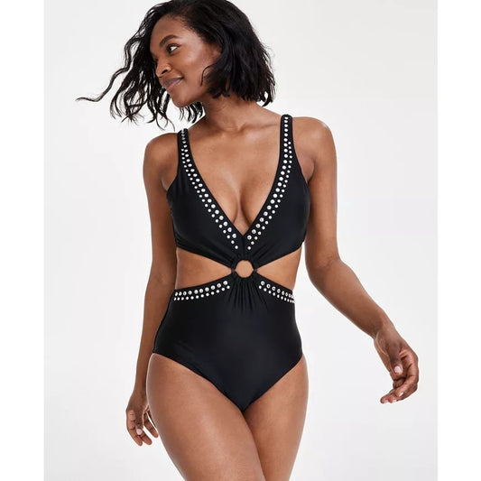 Bar III Women's Tell Me About It Stud One-Piece Swimsuit In Black