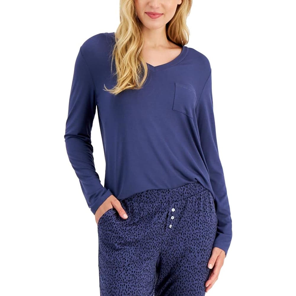 Alfani Ladies Deep Navy Blue Night Shadow Pajama Top