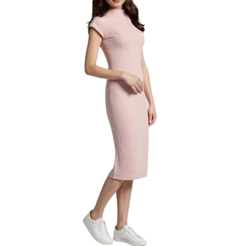 Three Dots Women's Cap-Sleeve Mock-Neck Joelle Dress in Zephyr Pink