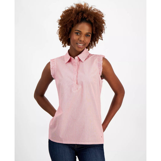 Tommy Hilfiger Women's Striped Flutter Top in Scarlet White