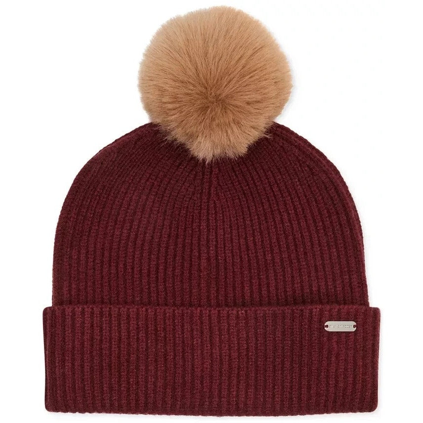 Steve Madden Beanie Faux Fur Pom Pom Wine One Size in Wine