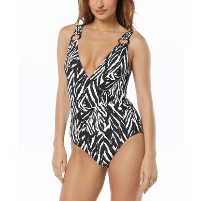 Carmen Marc Valvo Women's Printed O-Ring One-Piece Swimsuit In Black White