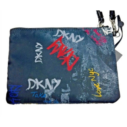 DKNY Black & Red Nylon Graffiti Print Wristlet Wallet, Silver Hardware