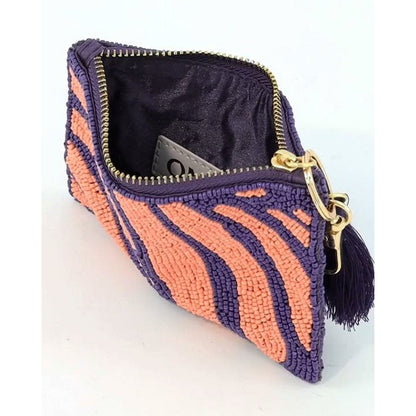 On 34th Hand Beaded Coin Purse in Blue and Pink