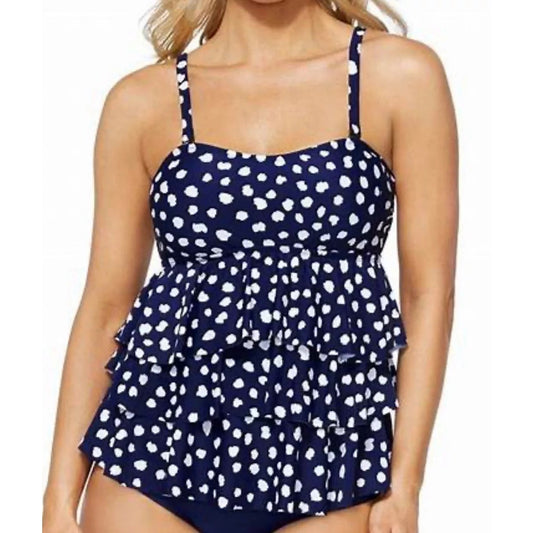 Island Escape Women's Triple Tiered Tankini Top In Navy White