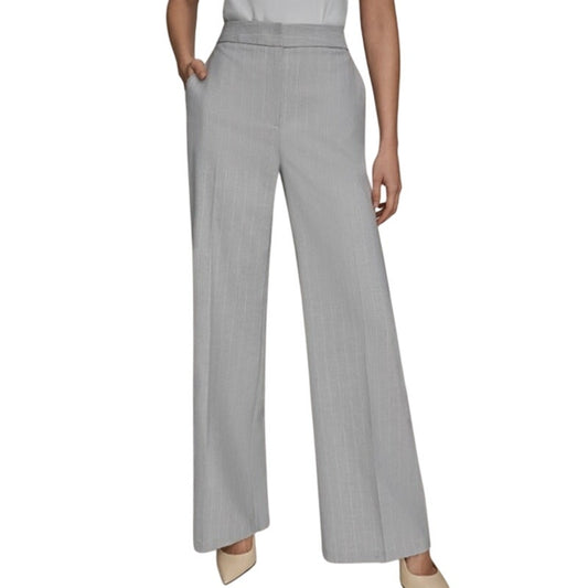 Donna Karan New York Women's Pinstriped Wide-Leg Pants in Light Gray & White
