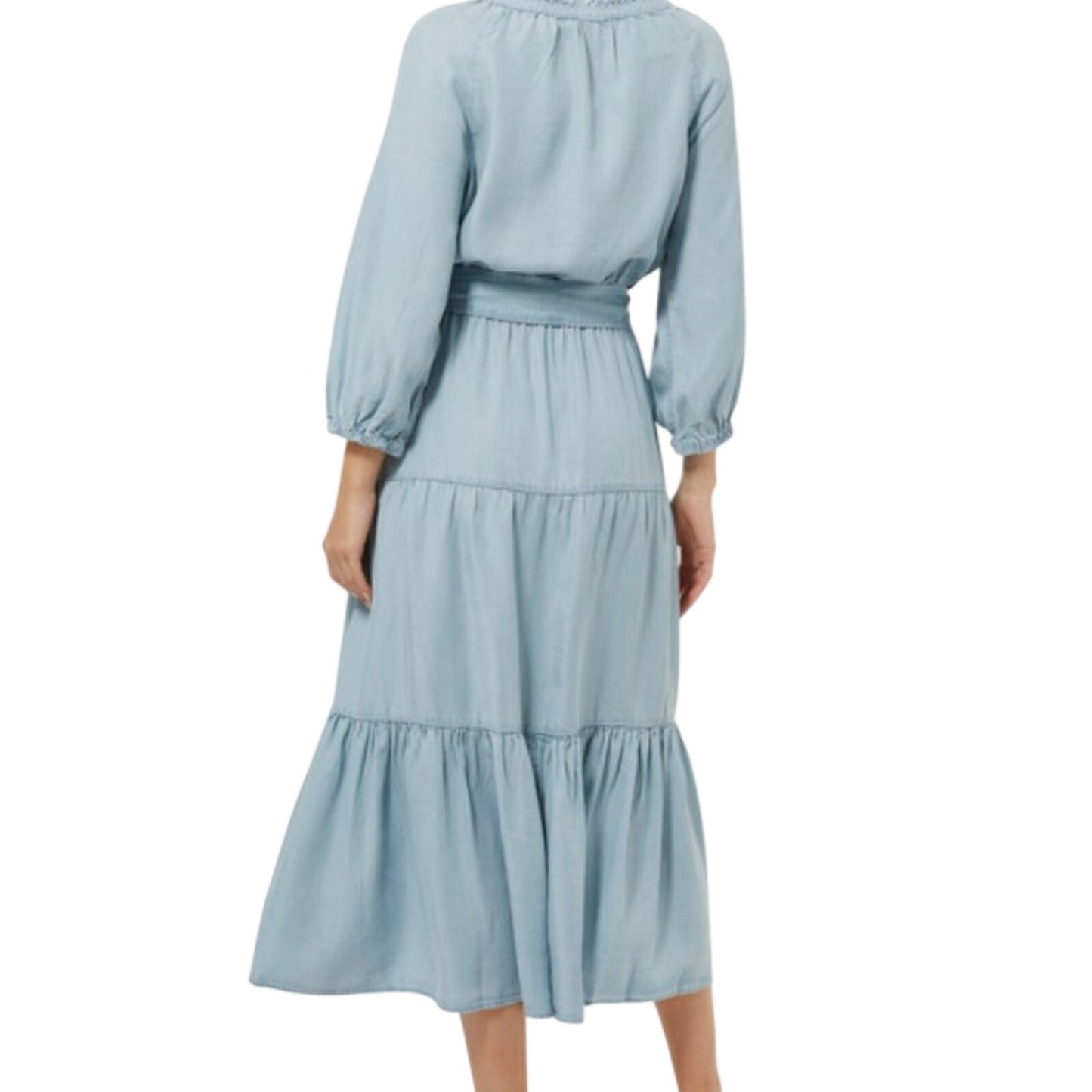 Lauren Ralph Lauren Ladies Light Wash Denim Ruffle Tie Waist Dress, Size 8