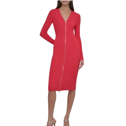 DKNY Women's Zip-Front Cardigan Dress in Watermelon Sugar Red