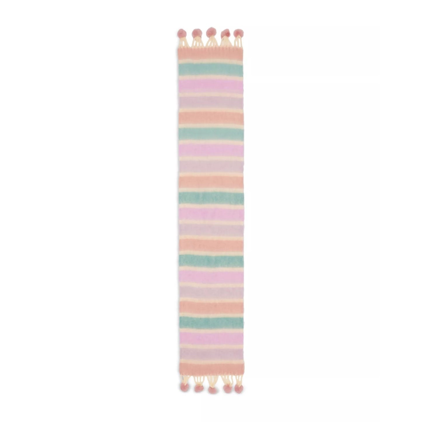AQUA Pom Pom Tassel Scarf Pink Multi Stripe