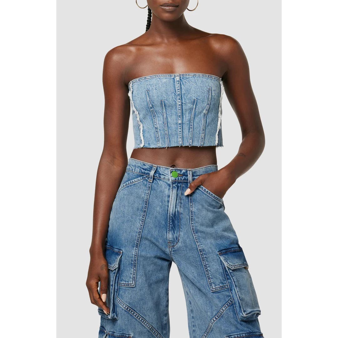 Hudson x Zoe Costello Stevie Corset Top In World Tour Blue, Size XL