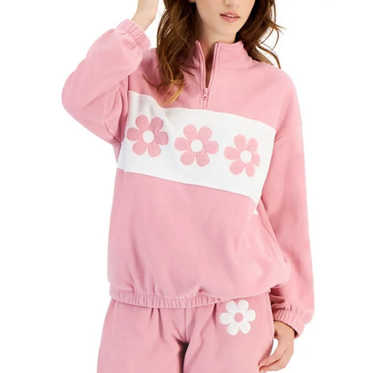 Rebellious One Juniors Daisy Polar Fleece Pullover in Pink Orchid Smoke, Small