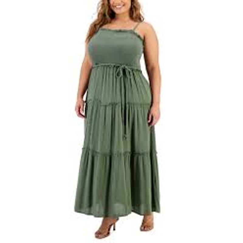 Jolie & Joy Juniors Trendy Woven Gauze Maxi Dress Olivine Green 3X