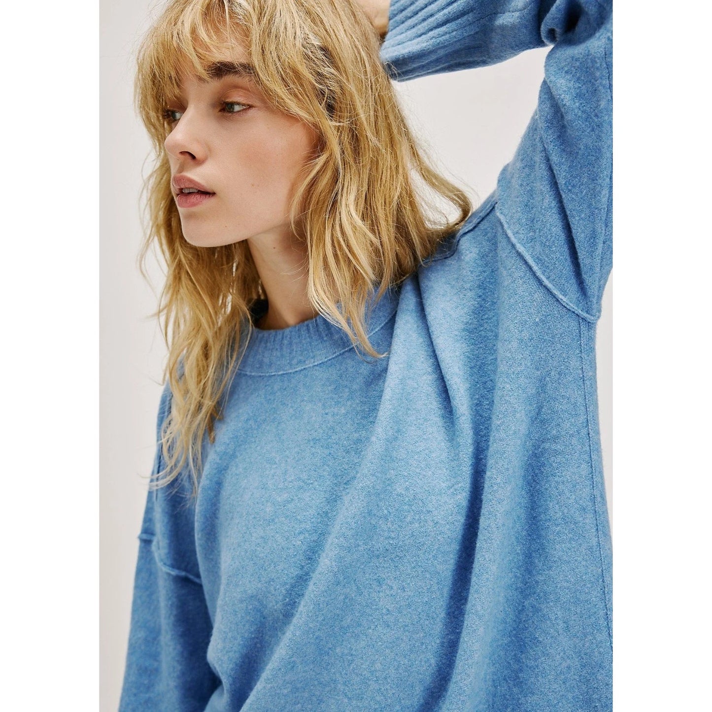 Free People Phoebe Pullover in Waterfall Heather Blue