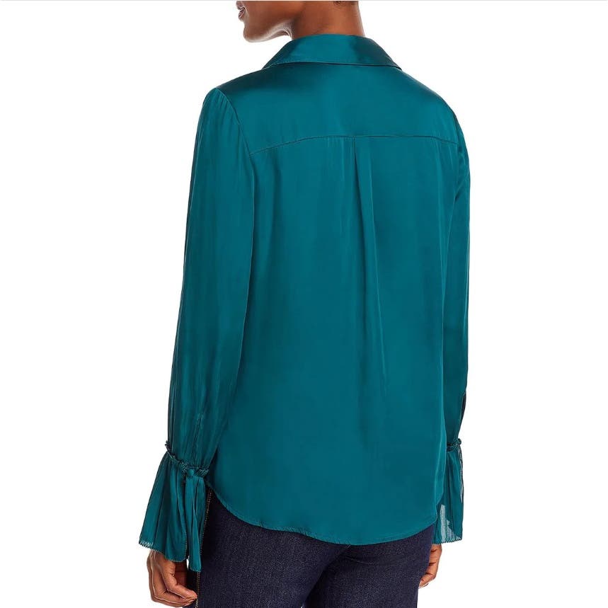 PAIGE Abriana Women's Satin Long Sleeve Button-Down Top Midnight Cyan