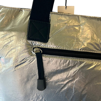 Calvin Klein Metallic Silver Tote Bag w/ Pockets & Black Details, NWT, $168